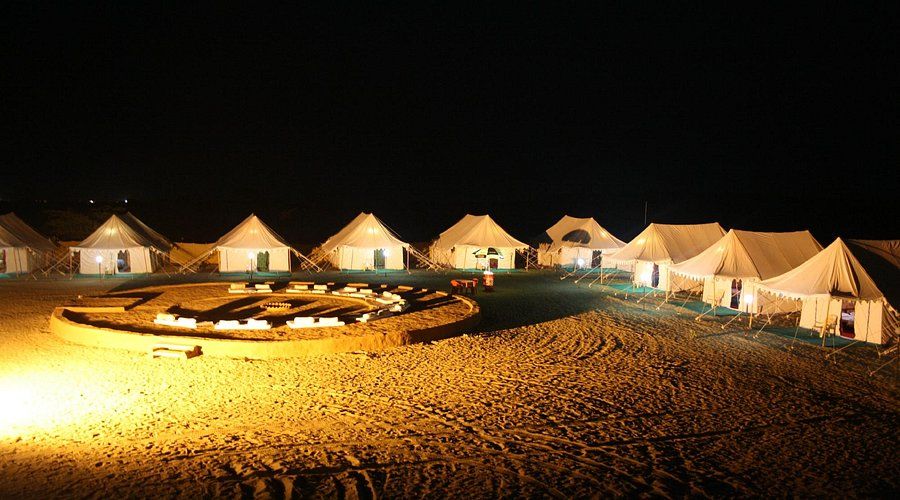 Lit desert camp at Sam Sand Dunes near Jaisalmer